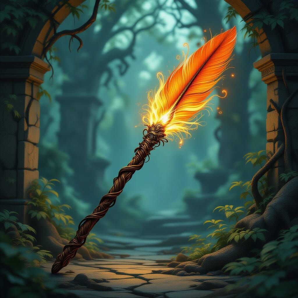 Magical Vine Wand with Phoenix Feather Glow