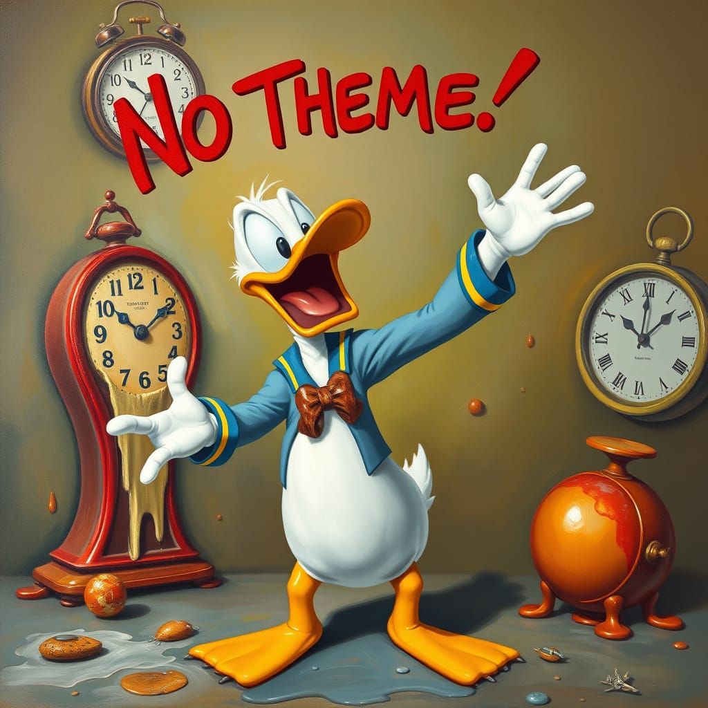 Surrealistic Donald Duck in a Frantic Dreamlike Scene