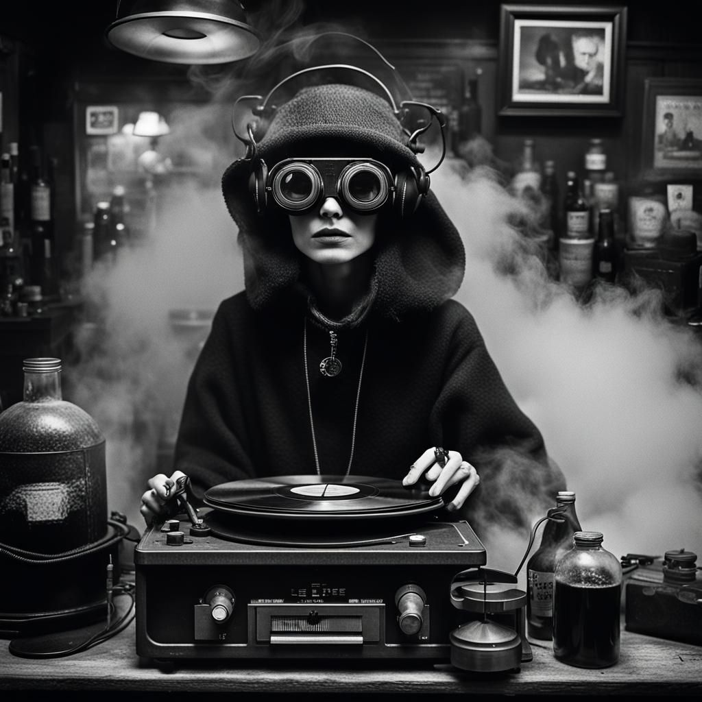 Goth Fashion Model in Moody Coffee Shop Scene