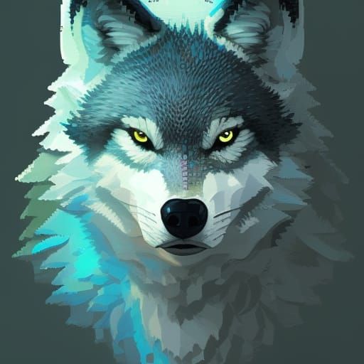 Pixel Art Wolf in Triadic Colors