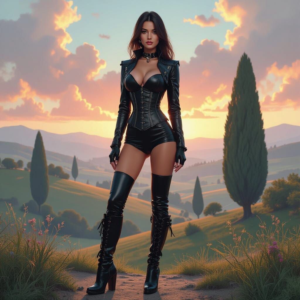 Fantasy Woman in Leather Clothing, Digital Painting