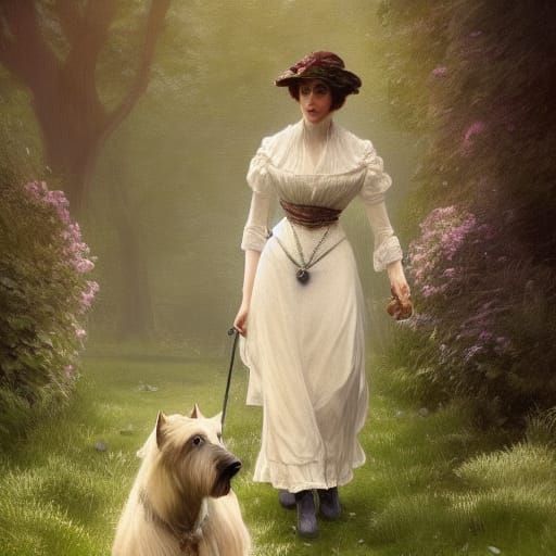 Edwardian Lady Walks Her Wolfhound in Regal Central Park