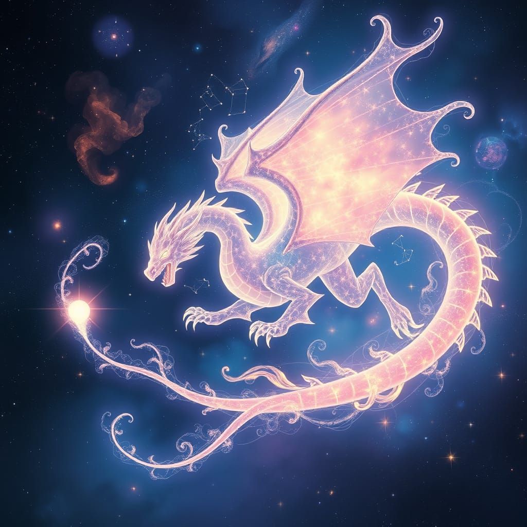 Spectral Starlight Dragon Soaring Through Cosmos