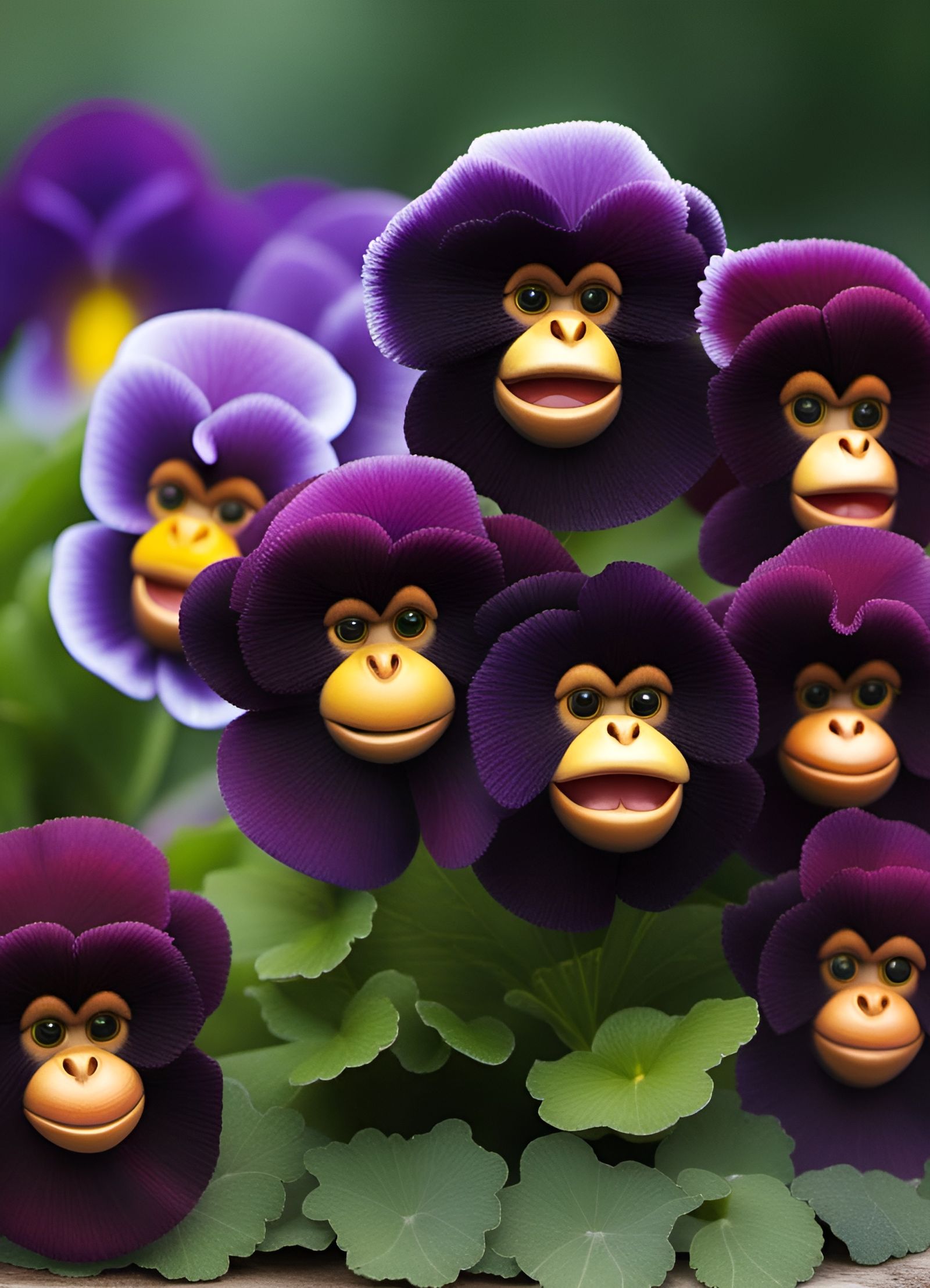 Vibrant Pansies with Chimp-like Faces