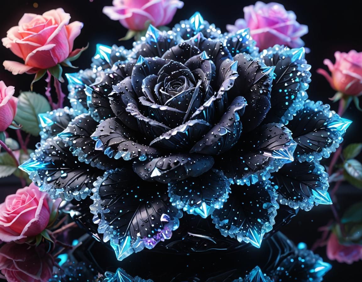 Crystal Geode Illuminated in Neon Hues under Watercolour Sky