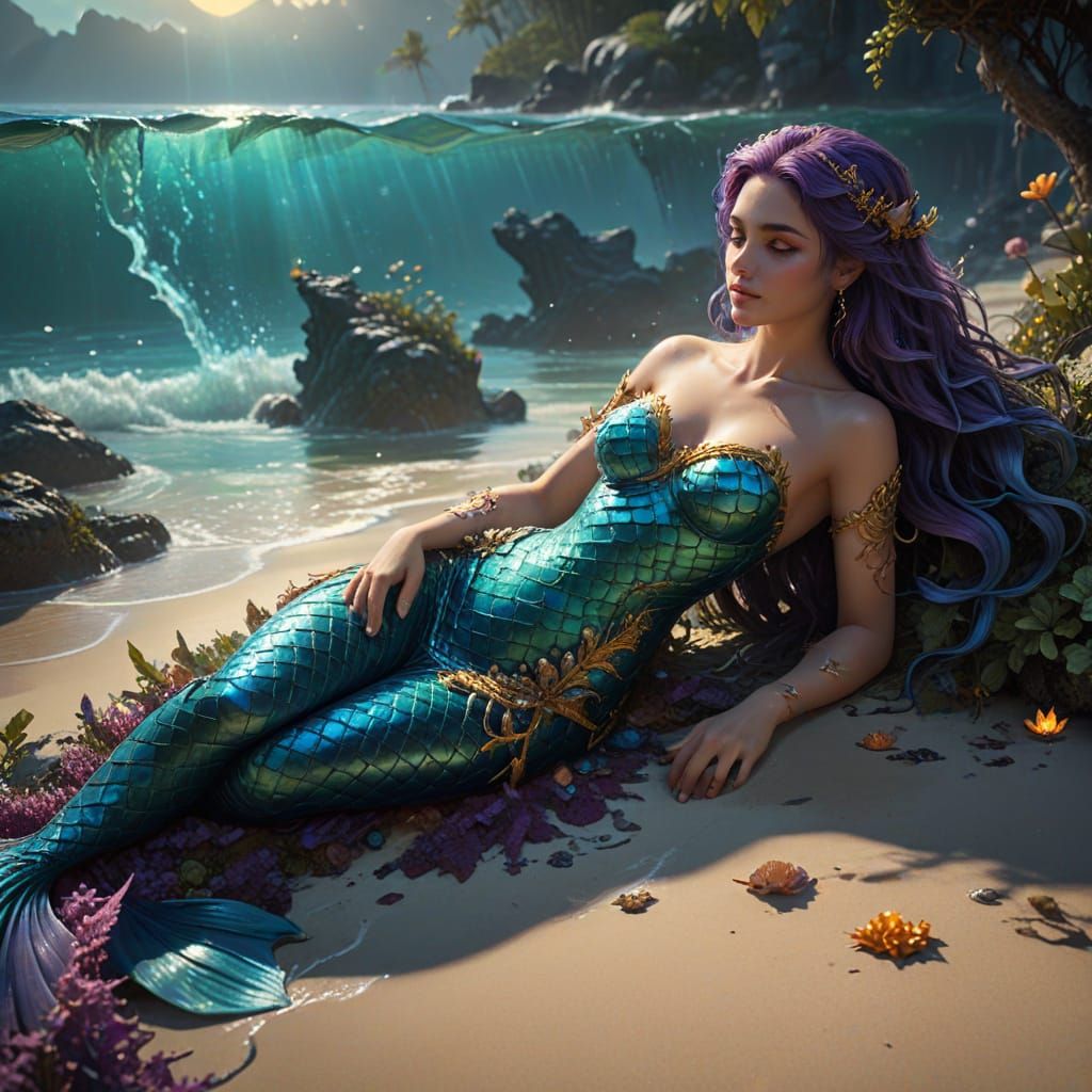 Mermaid in Moonlight: Fantasy Concept Art