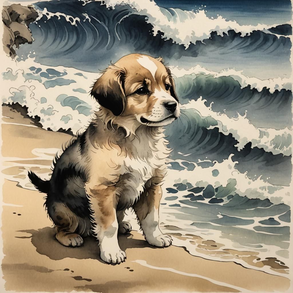 Majestic Wave Captured in Ancient Sumi-e Style