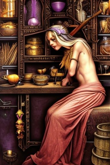 Fantasy Witch Cooks with Magic: Book Illustration