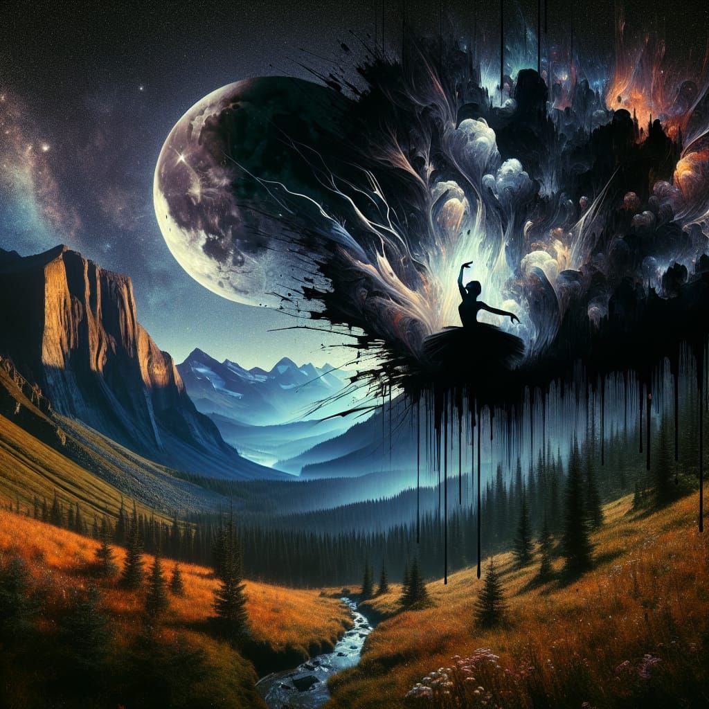 Ethereal Mountain Valley in Moonlit Harmony