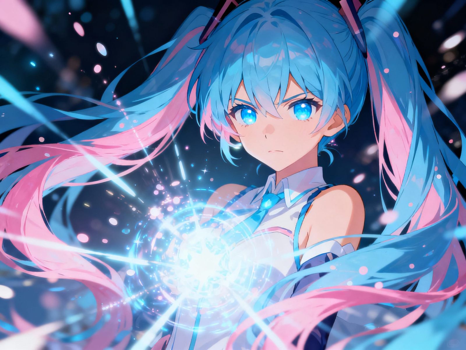 Anime Magical Girl With Glowing Eyes And Aura