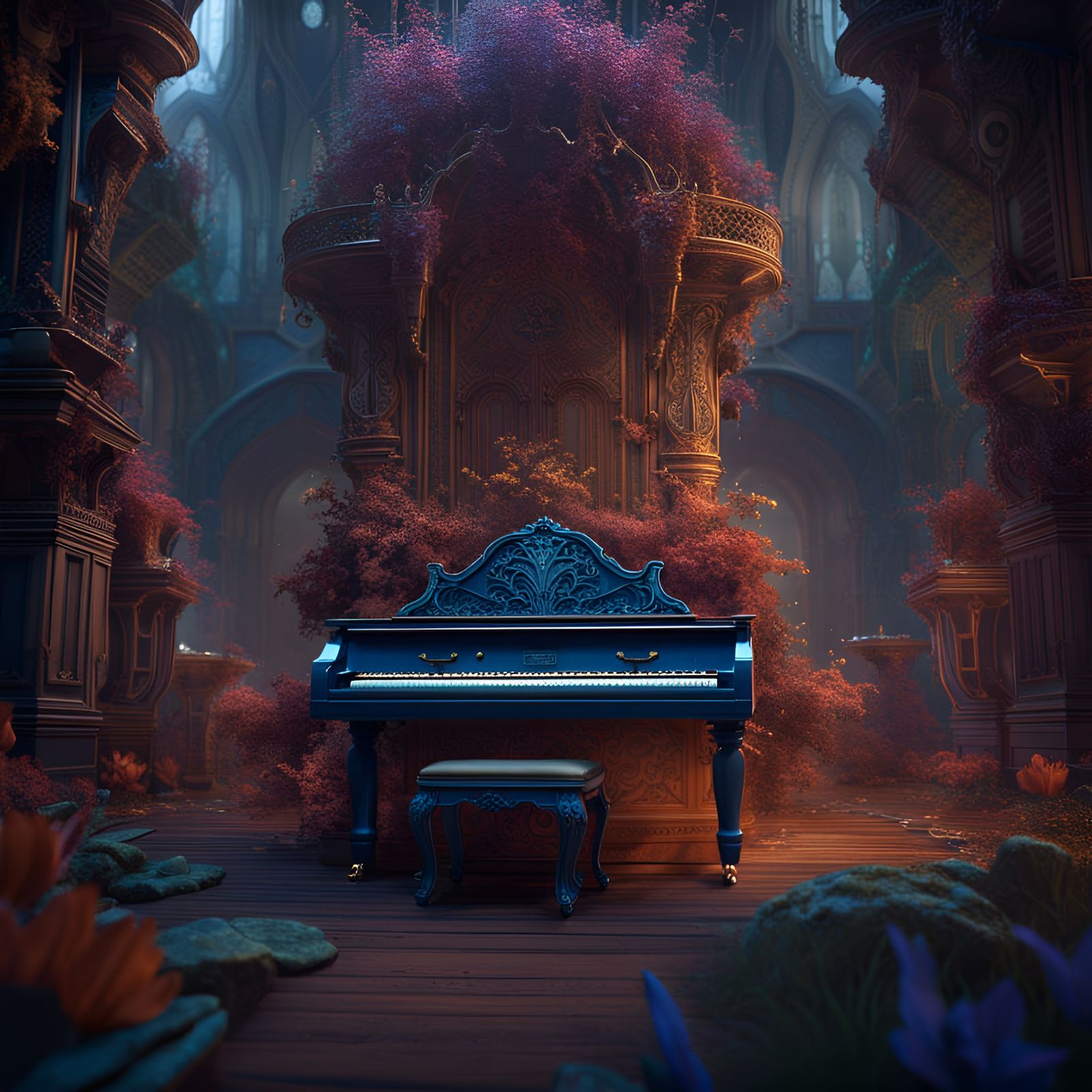 Ethereal Piano Concerto in Vibrant Fantasy Realm