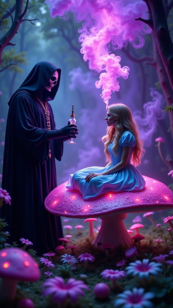 Alice and Death on Glowing Mushroom