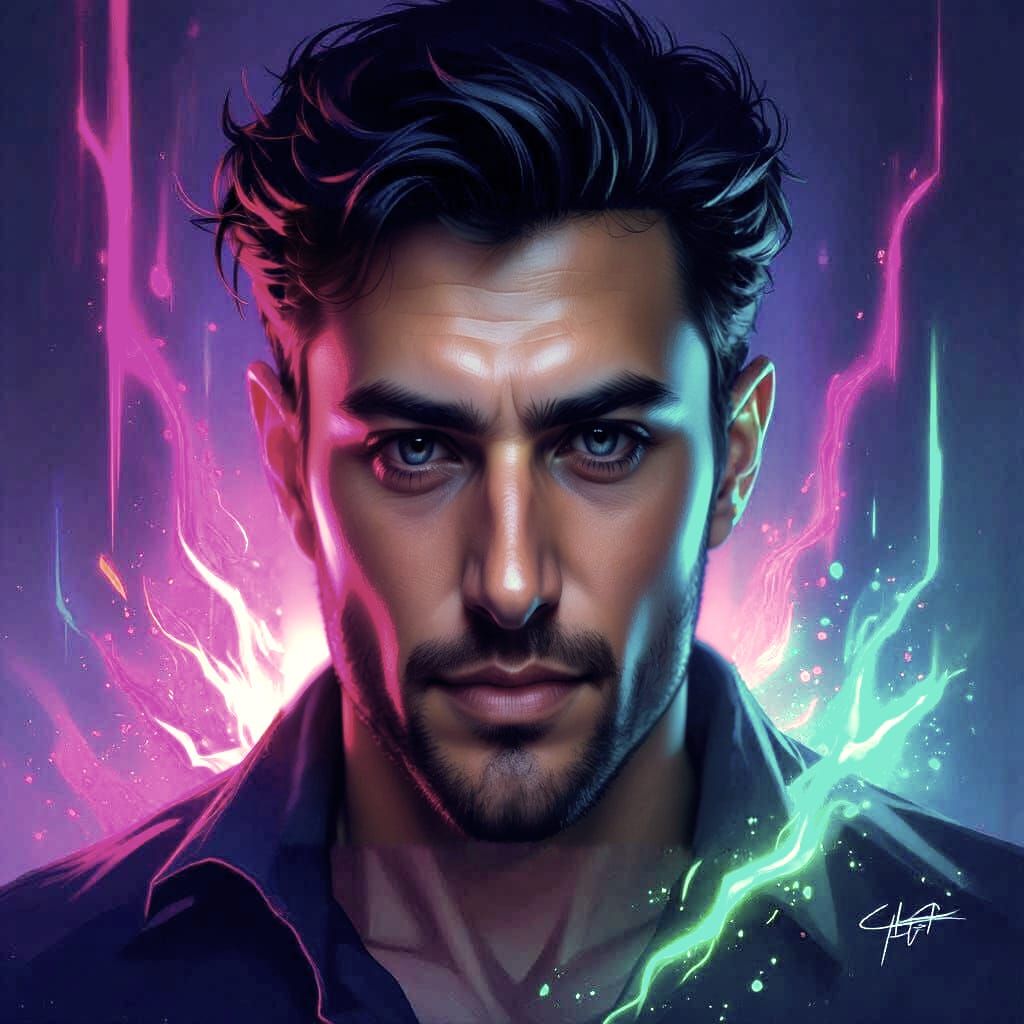 Dramatically Lit Male Portrait with Vibrant Edge Lighting