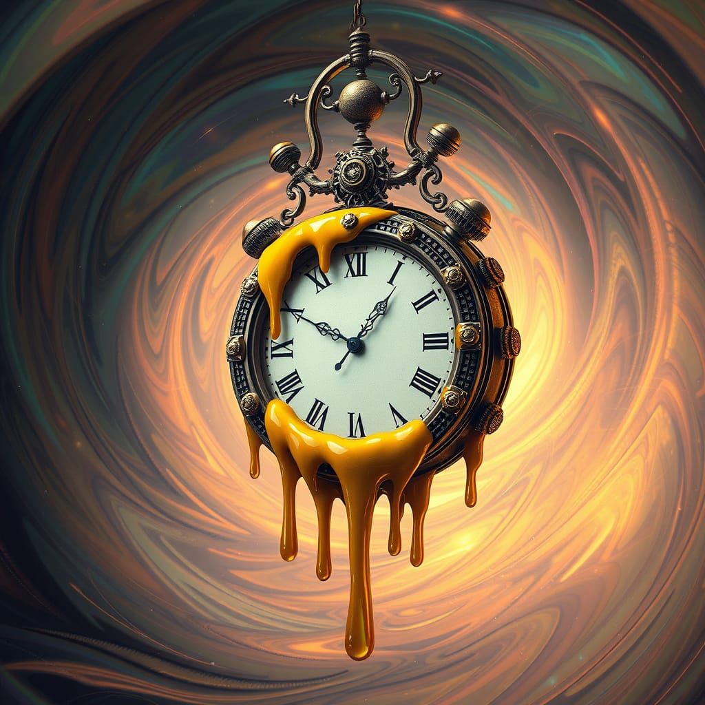 Melting Clock in Iridescent Steampunk Vortex