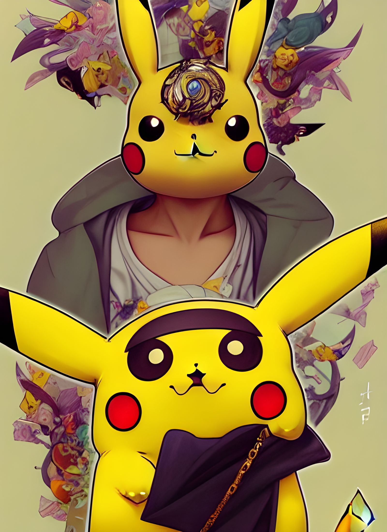 Pokémon God in Hip Tokyo Street Wear, Oil Painting Style