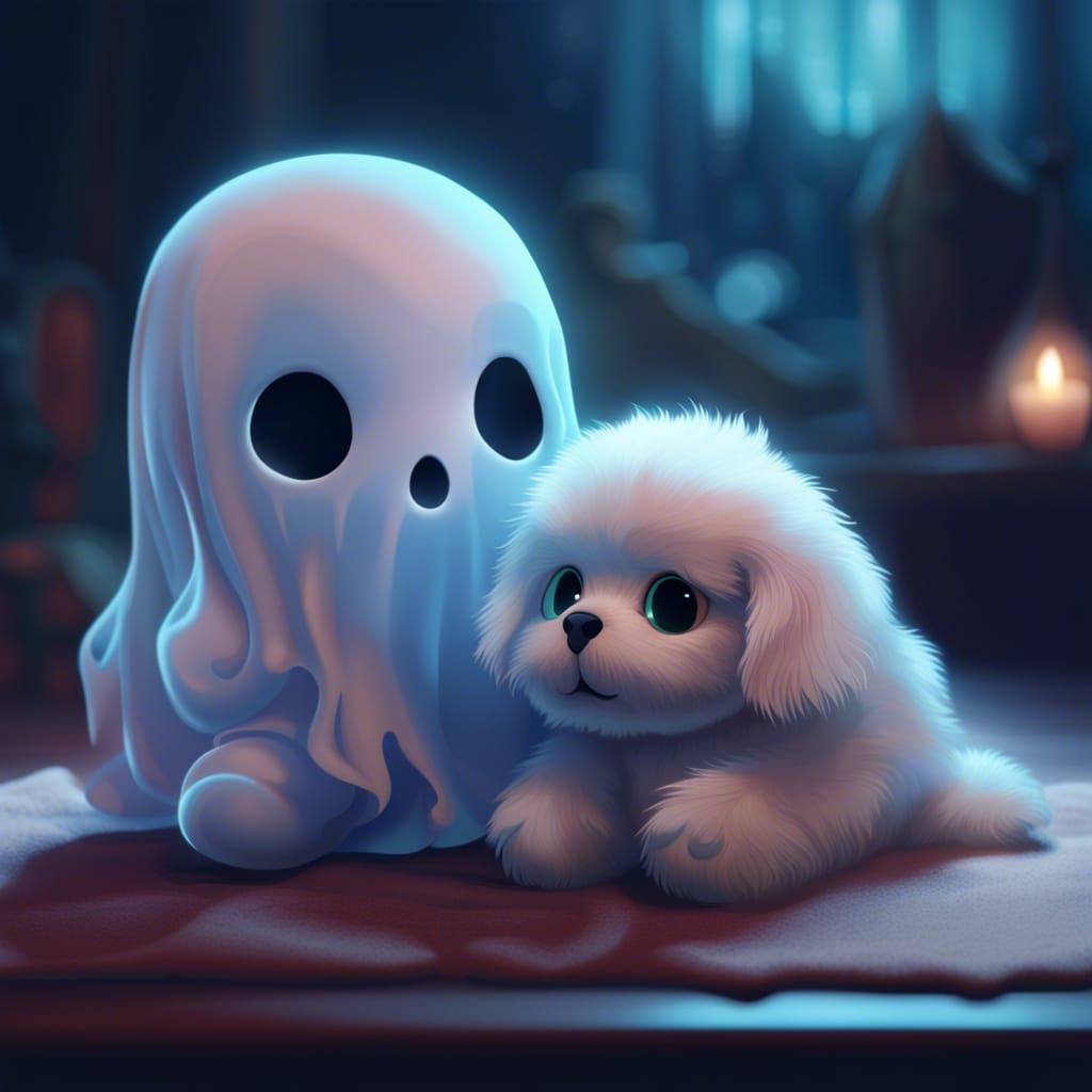 Surreal Ghost Puppy Haunts a Cute Stuffed Animal in a Dreaml...