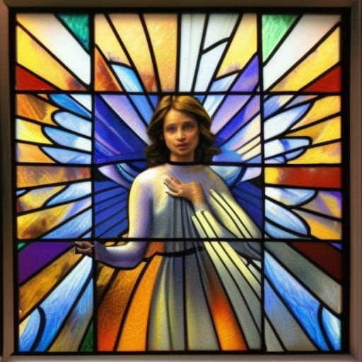 Vivid Stained Glass Windows of Heavenly Angels in Soft Focus