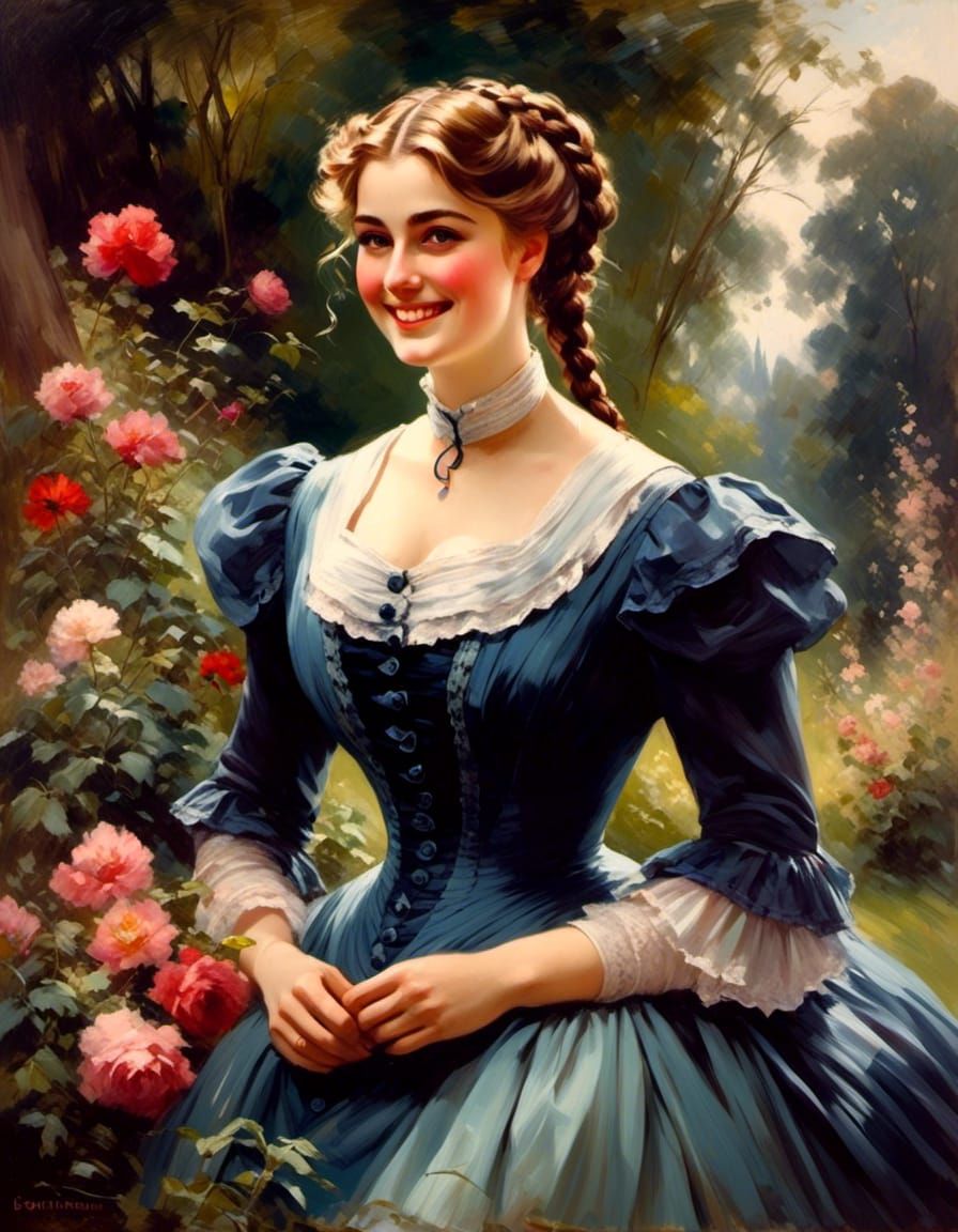 Victorian Woman in Mystic Garden Oil Painting