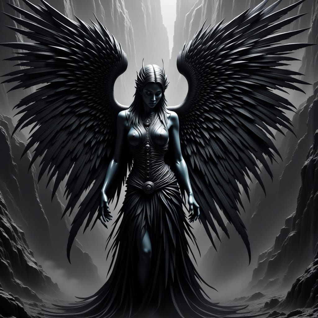 Surreal Dark Angel Rises from Marble