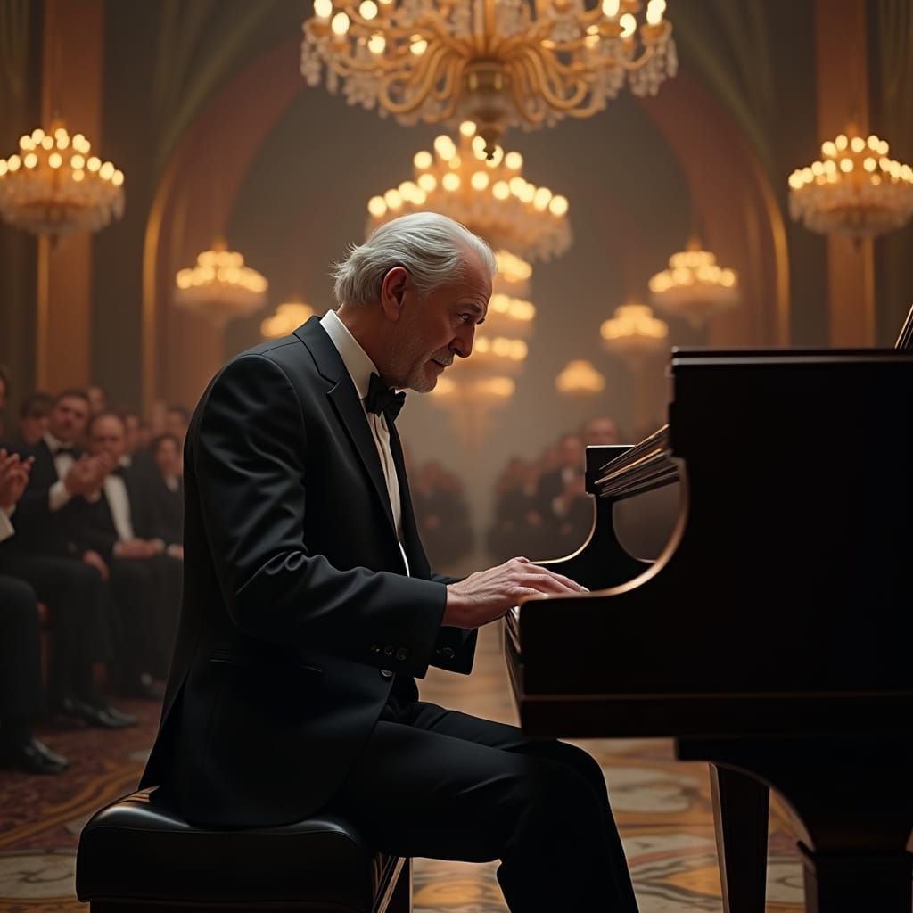 Elegant Gentleman Performs Haunting Piano Piece in Lavish Ha...
