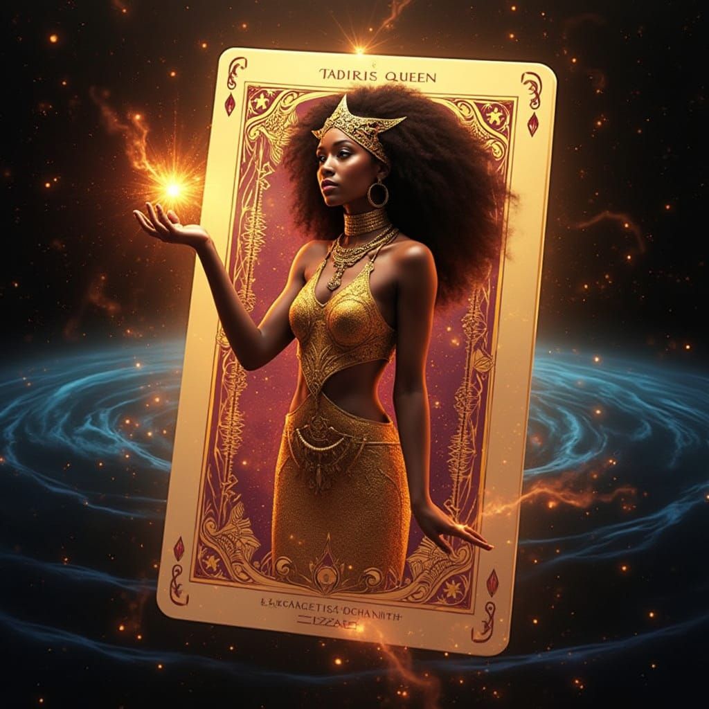 Nubian Aquarius Queen Emerges from Tarot Card