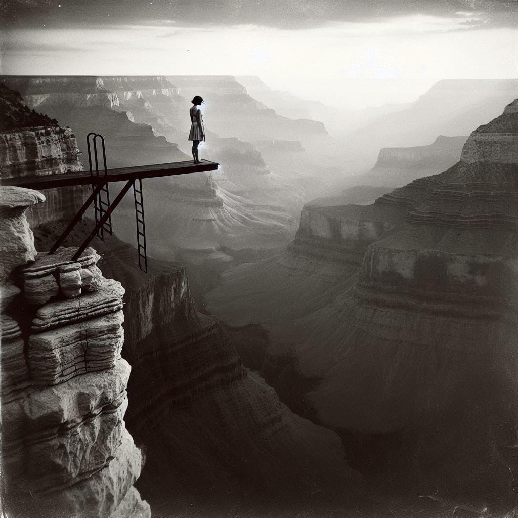 Grand Canyon Solitude in Vintage Grayscale