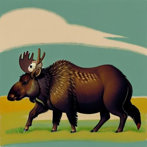 Hedgehog Paints a Moose Portrait in Vibrant Abstraction