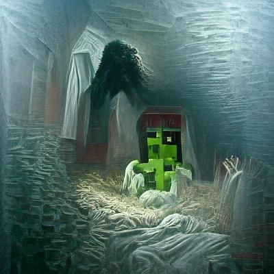 Surreal Minecraft Creeper in Dark Fantasy Style