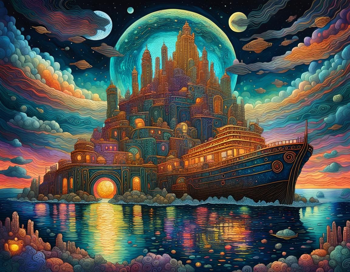 Vibrant Atlantis Underwater Metropolis in a Neon-Lit Cosmic...