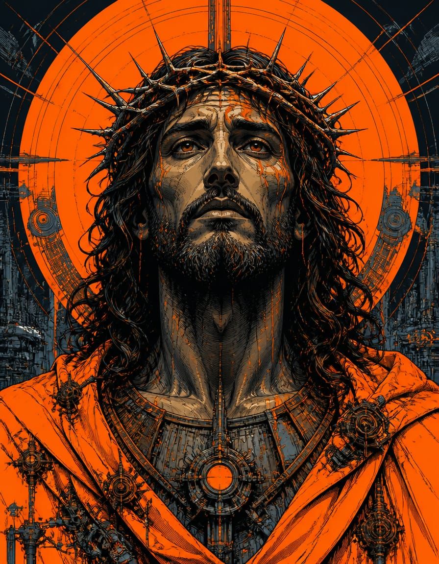 Jesus Portrait in Modern Manga Sci-Fi Style