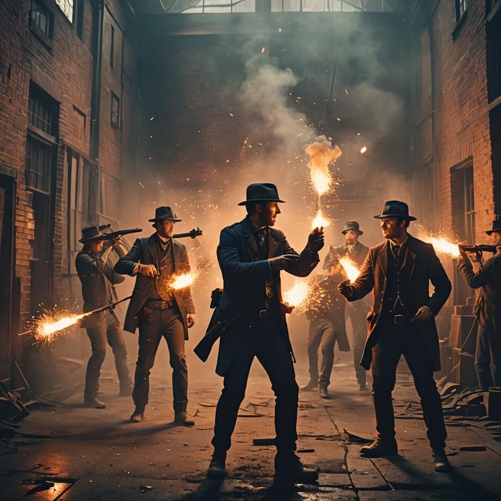 Vigilantes Storm a Warehouse in a Fiery 1880s Cinematic Scen...