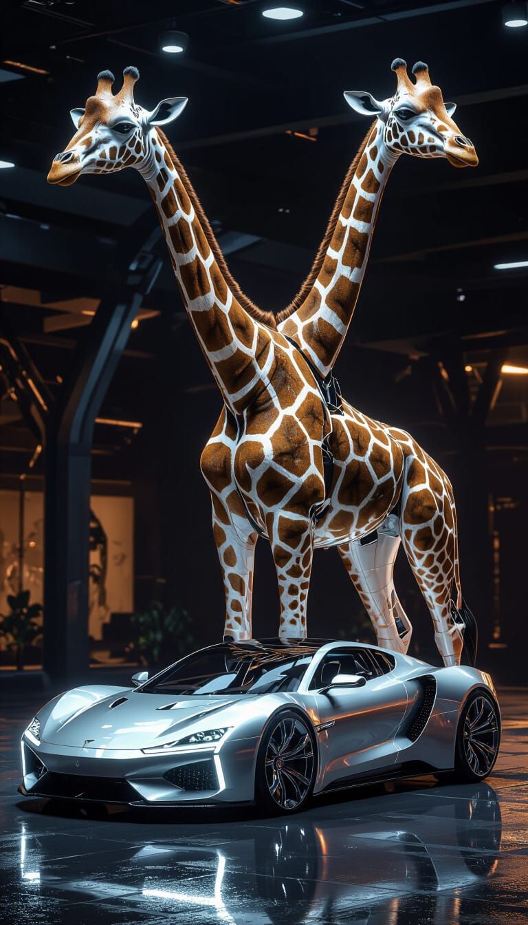 Futuristic Car Giraffe Hybrid in Biomechanical Style