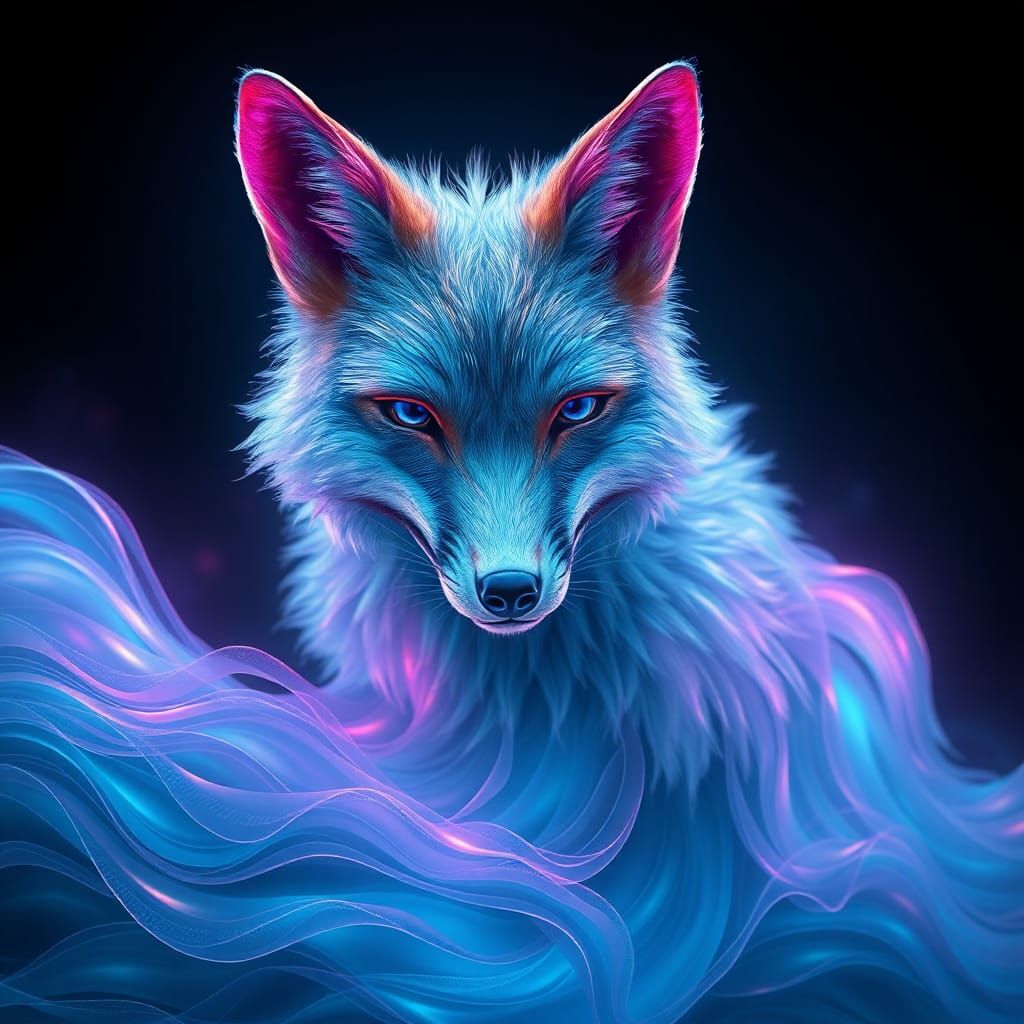 Ethereal Iridescent Fox Entity in Matte Painting Style