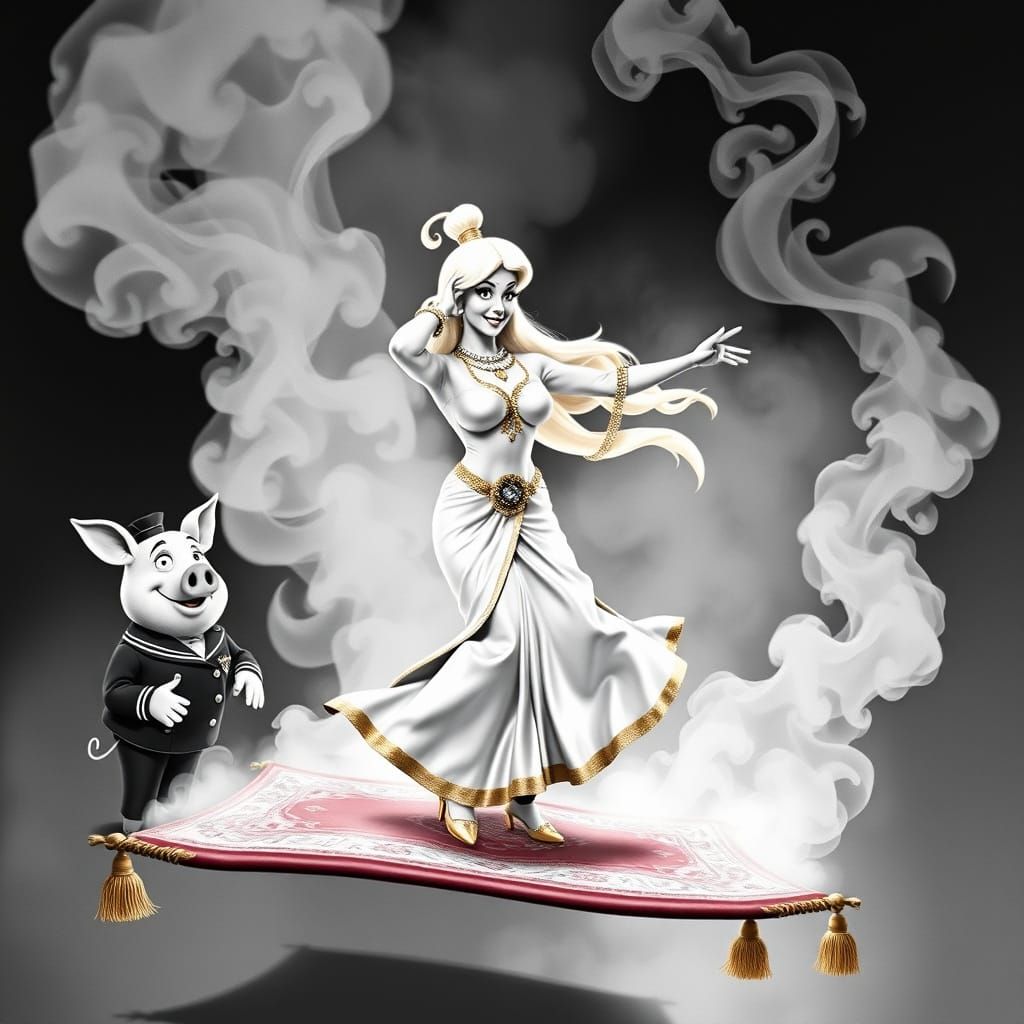 Genie Belly Dancing for Pig Man in 1960s Sitcom Style