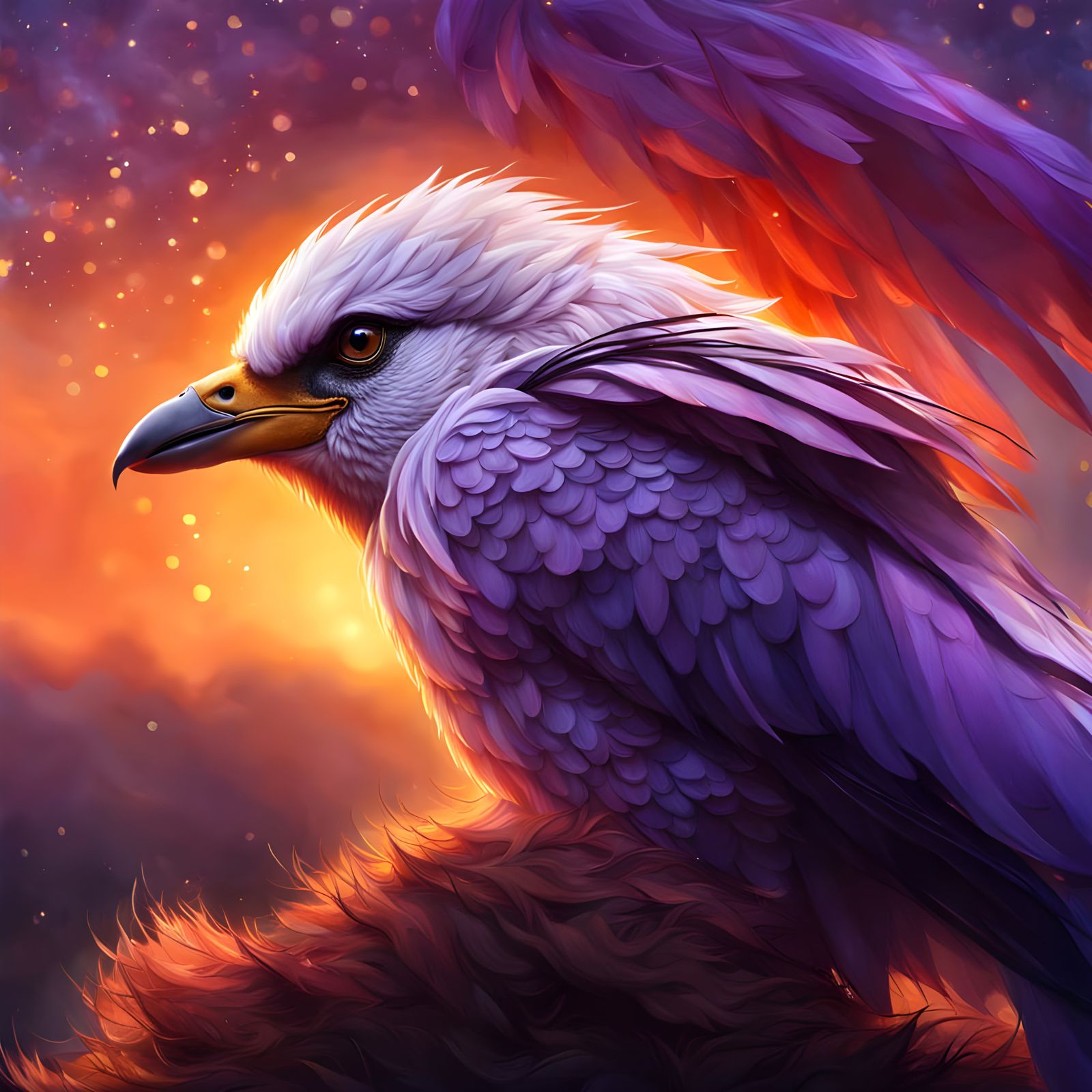 Celestial Hyper-Realistic Bird in Vibrant Sunset