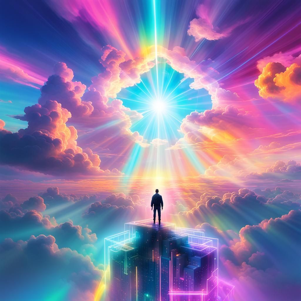 Lone Figure Drifts into Ethereal Void in Vibrant Cyberpunk D...