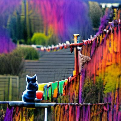 Cat sitting on a fence colourful
