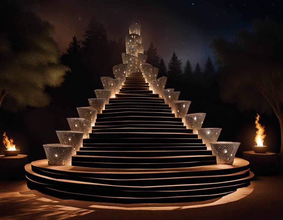Medieval Crystal Staircase Ascends into Night Sky