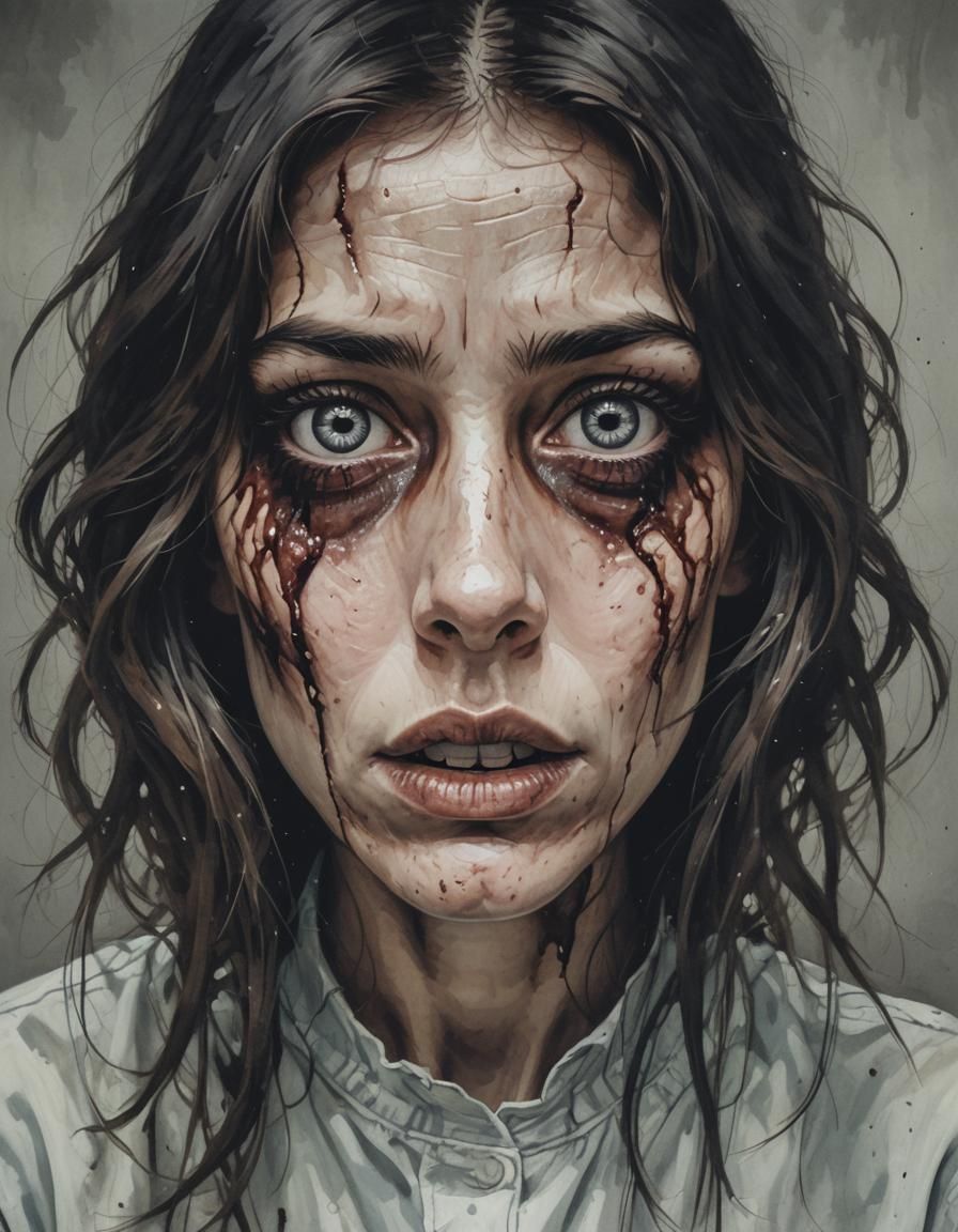 Woman with Eyes on Her Face in Semi-Horror Style