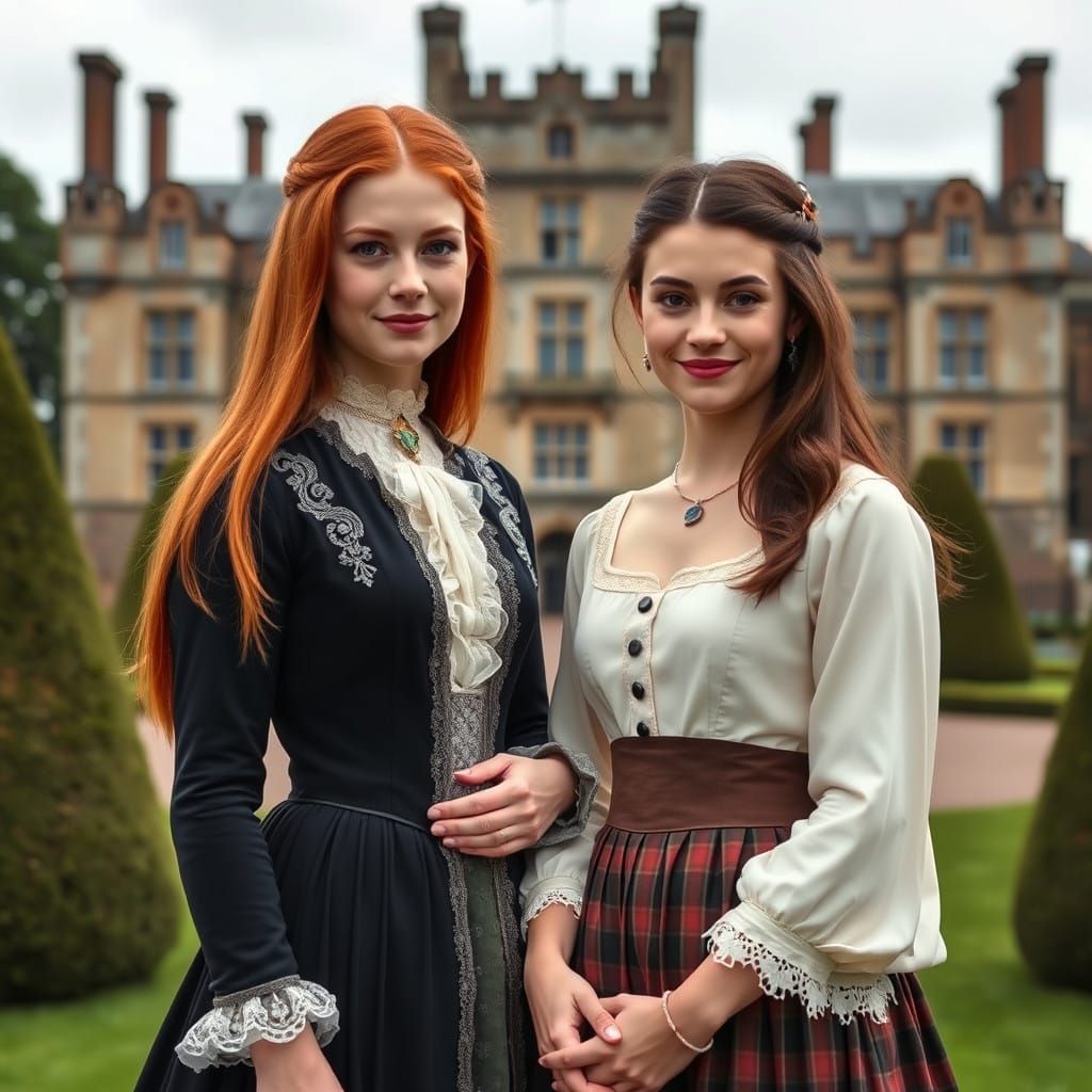 Elegant Victorian Aristocrat Duo Beside Lancaster Castle