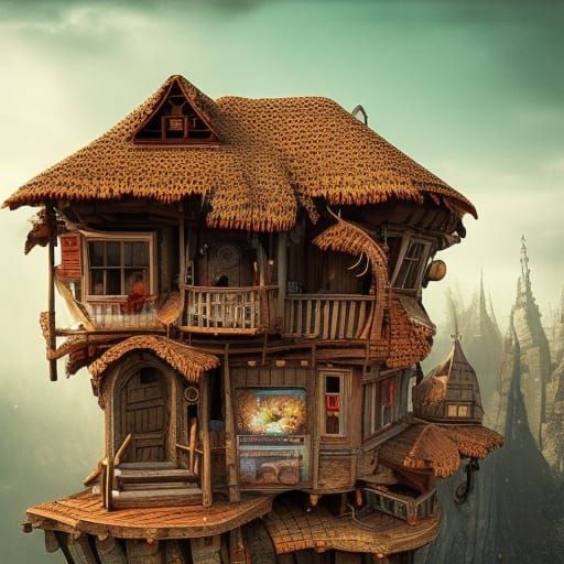 Epic Cinematic Maximalist Baba Yaga Waffle Hut Scene