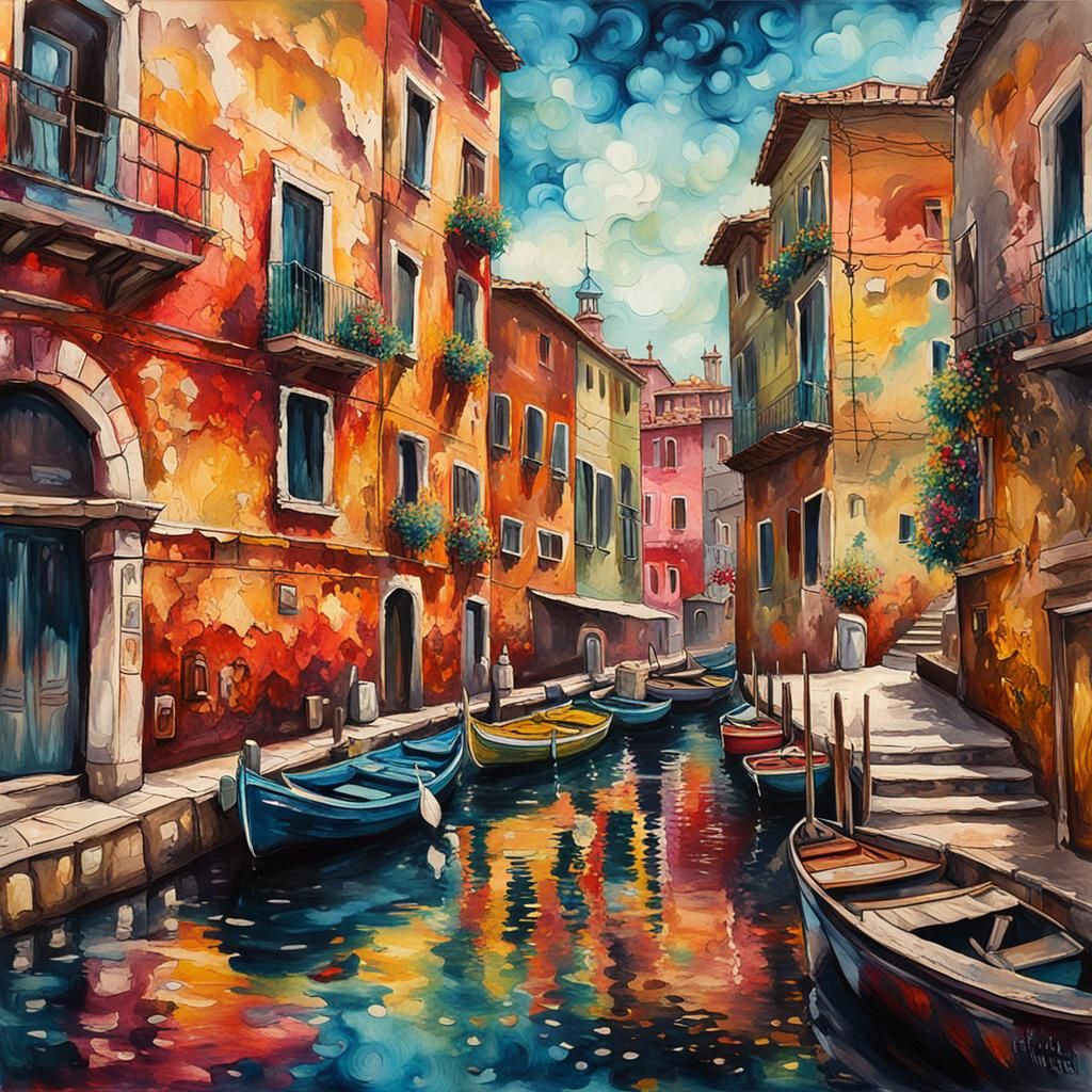 Victorian Harbor in Punk Impasto Style