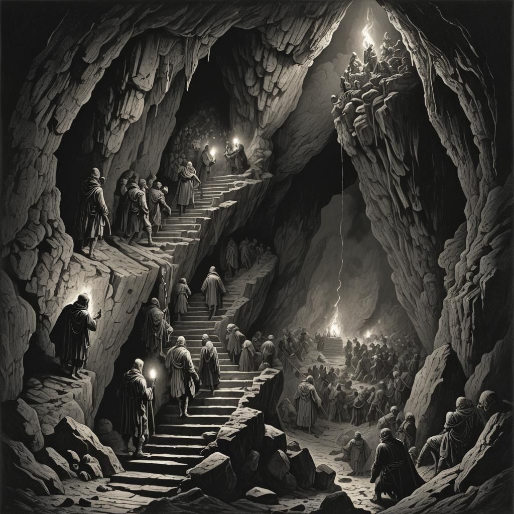 Mysterious Cave Descent in Darkened Atmosphere