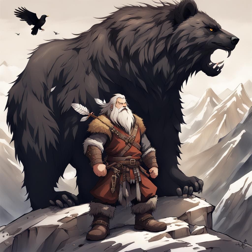 Mountain Dwarf Barbarian Guided by Bear Spirit in Japanese M...