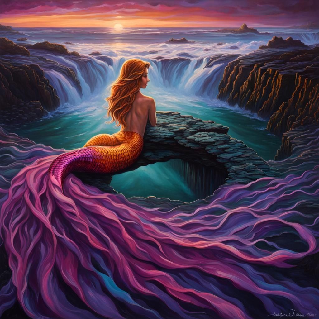 Mermaid in Thor's Well at Night