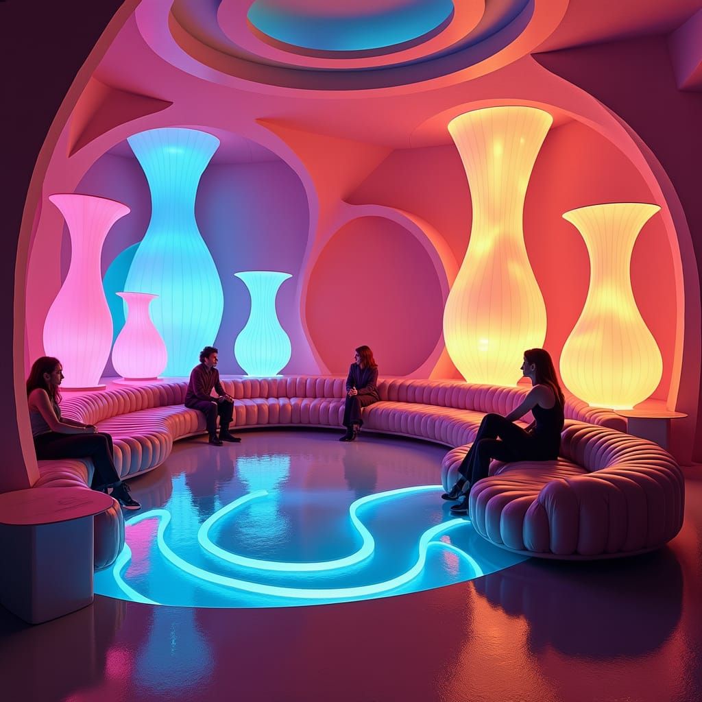Retro-Futuristic Lounge in Vibrant 1973 Colors