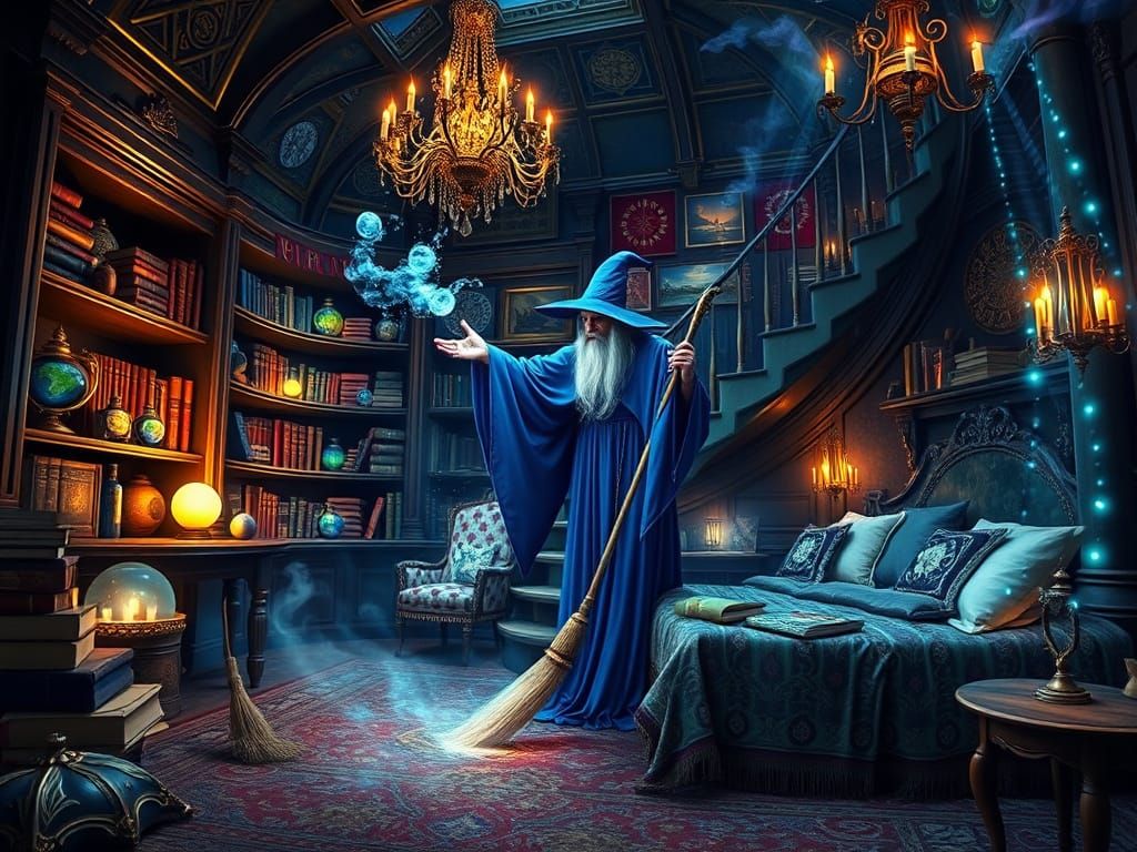 Wizard's Magical Bedroom Tidied by Spells