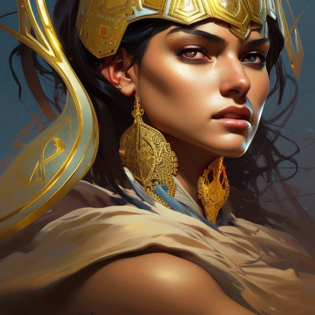 Arabian Warrior Princess Portrait in Art Nouveau Style