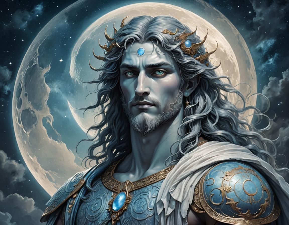 Majestic Male Moon God with Ethereal Glow