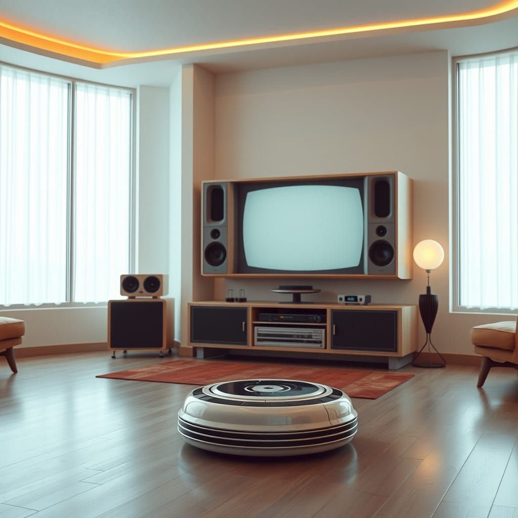 Retro-Futuristic Home with Robot Maid in 1960s Style Futuris...